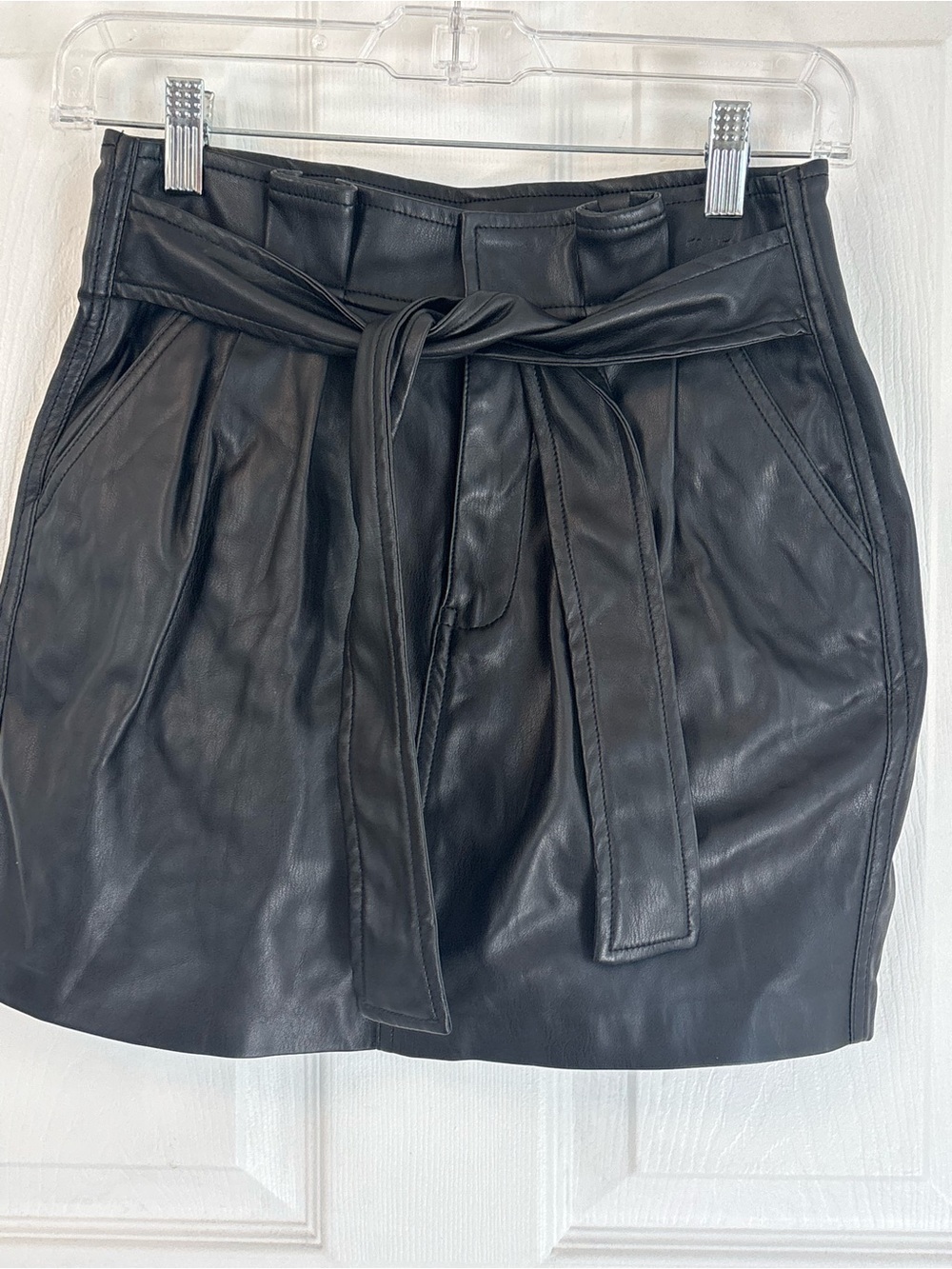 NWT blank nyc Faux Leather Paperbag Mini Skirt with Tie Belt